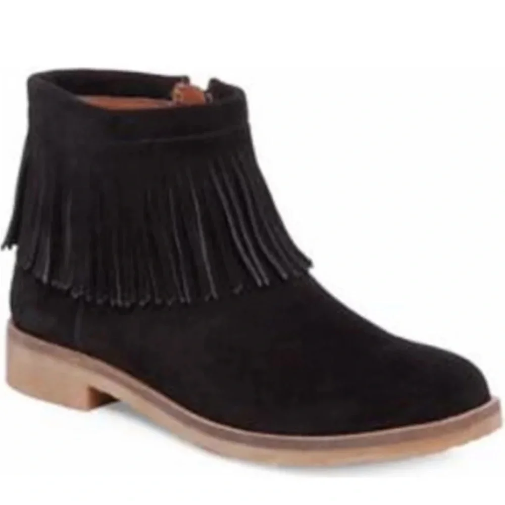 Lucky Brand Galley Black Suede Fringe Ankle Boots